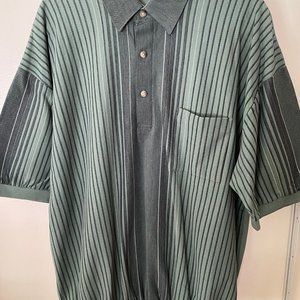 TLD Sport Collection Men's XL Green Striped Short Sleeve 3 Button Polo Shirt